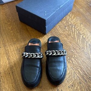 Tony Bianca Black Leather Slip-On Mule with Silver Chain